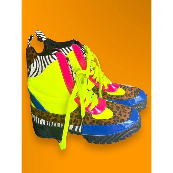 Cape Robbin Commander Multi-Color Lug Sole Lace Up Chunk Heel Platform Boots 10M - Picture 1 of 11